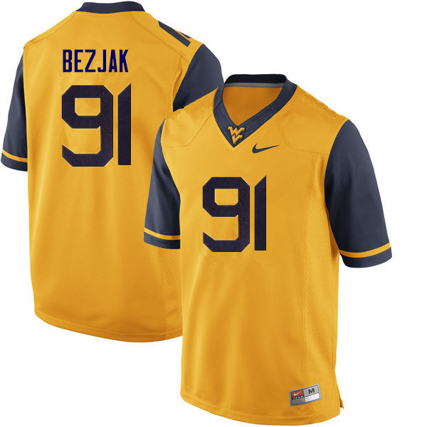 Men #91 Matt Bezjak West Virginia Mountaineers College Football Jerseys Sale-Yellow